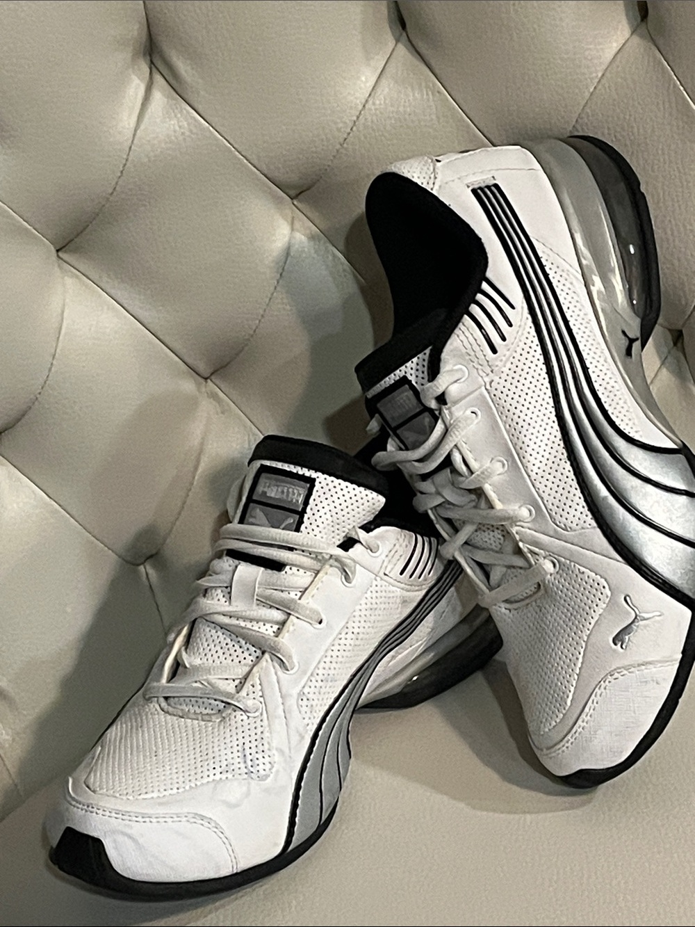 Puma White and Black women  Athletic Sneakers with Silver Heel Accent - Picture 2 of 8